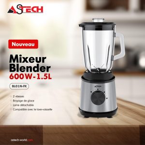 MIXEUR ASTECH BL01N-FK TABLE BLENDER 800W, Vitesses : Plusieurs niveaux + fonction Pulse, Blender de table / Mixeur