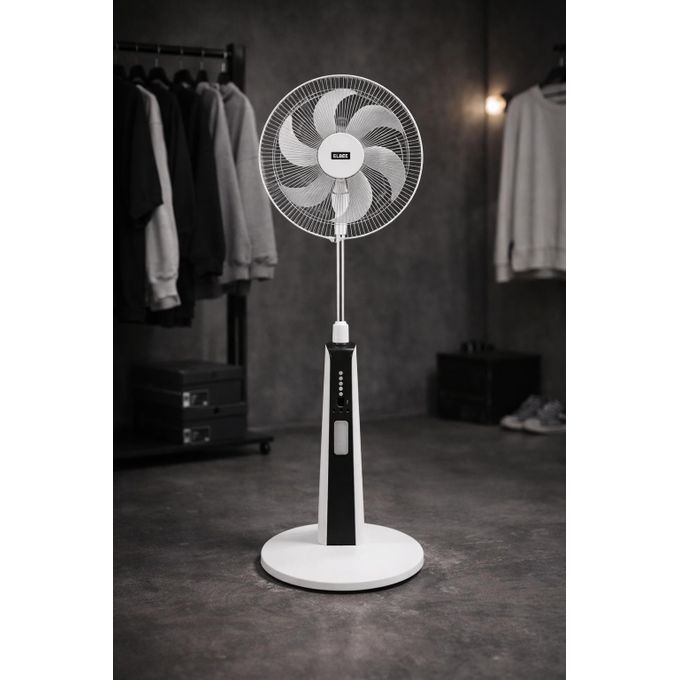 Elbee Ventilateur sur Pied Rechargeable avec Télécommande – Modèle LB-1285, 3 niveaux réglables (Low / Medium / High), Niveau sonore : fonctionnement silencieux (adapté chambre et bureau)