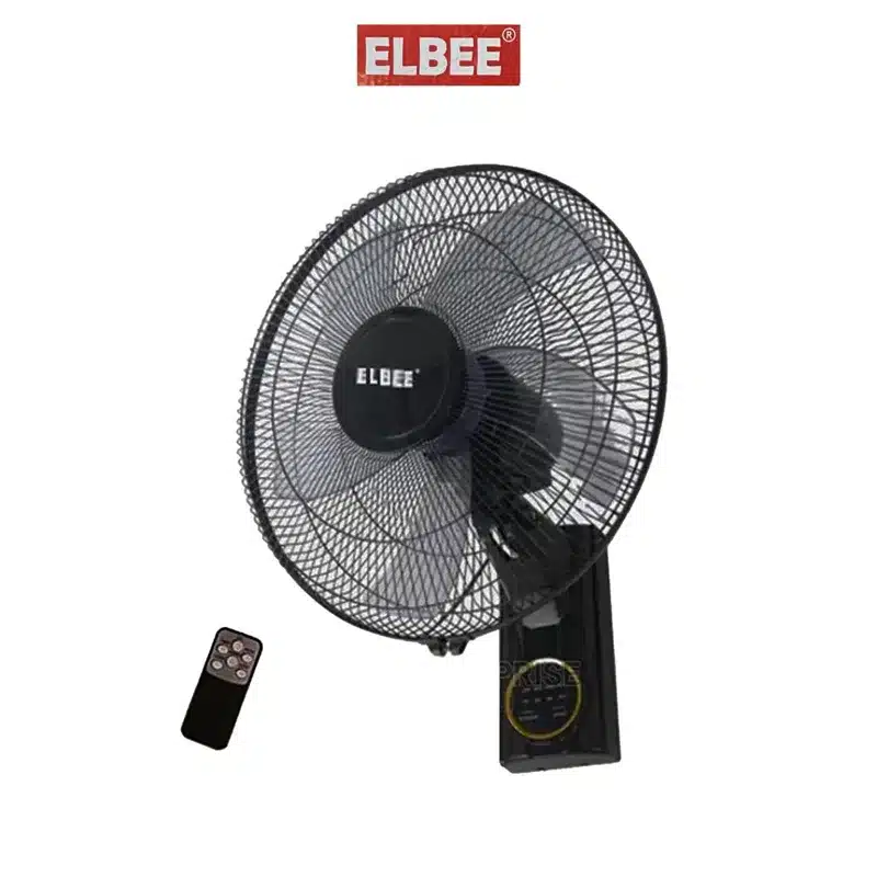 VENTILATEUR ELBEE MURAL AVEC COMMANDE LB-898R, Vitesses : 3 niveaux réglables (faible / moyen / fort), Oscillation automatique : oui (large angle gauche/droite), Orientation : inclinaison rég