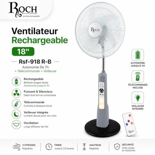 Ventilateur Rechargeable RSF-938R-B (18")