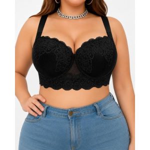 Push Up Bra Soutien-gorge Push-Up anti-bourrelets en dentelle Noire