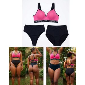Ensemble Lingerie pour sport : Soutien-Gorge Rose taille 14B & Lot de 2 Culottes Taille UK 12/EUR 40