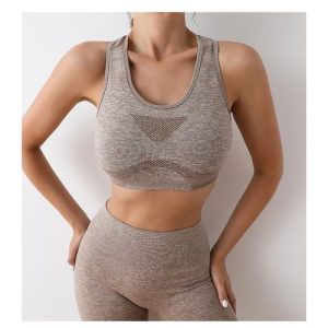 CALLIARA Ensemble soutien-gorge de sport maille marbré, leggings de yoga taille haute relevants, lot de 2 pièces sans couture pour le fitness