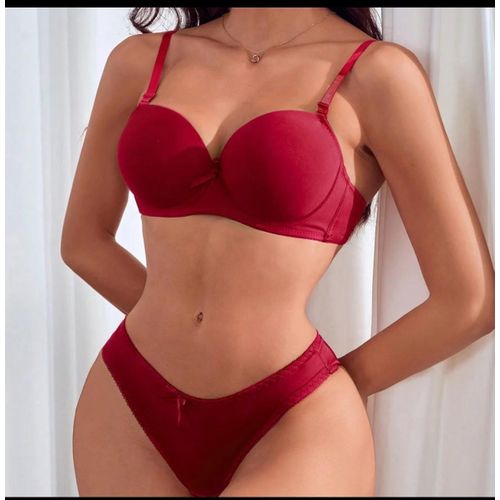Ensemble de soutien-gorge relevable confortable de couleur unie-Rouge Vif